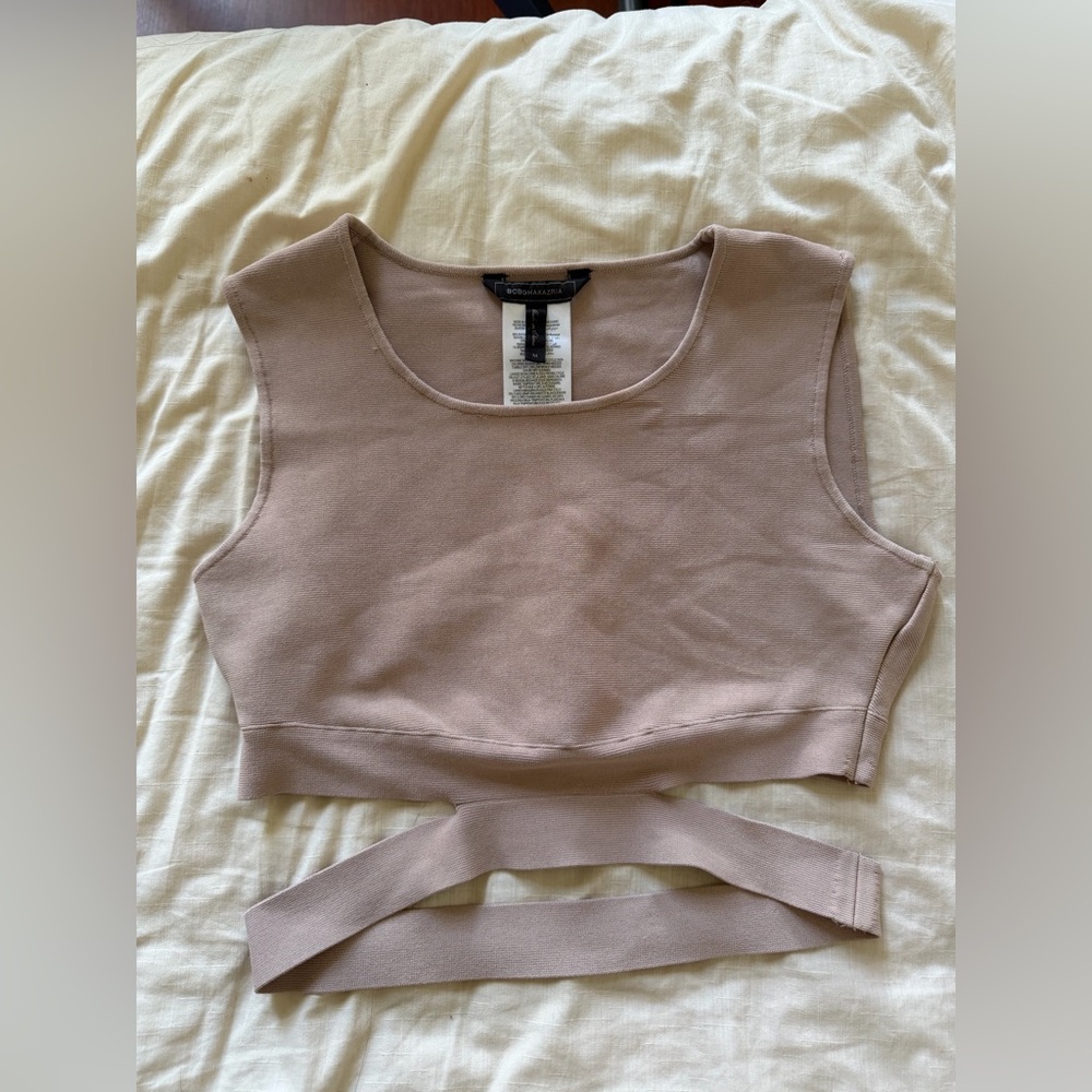 BCBGMaxAzria Taupe Sleeveless Crop Top